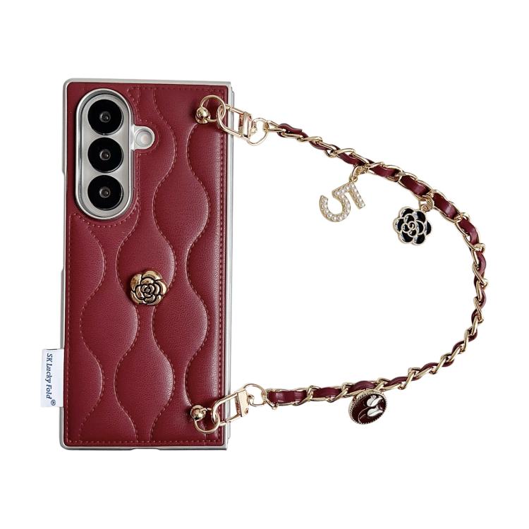 Custodia per telefono con cinturino da polso e motivo 3D a camelia, modello piumino., For Samsung Galaxy Z Flip6/7 FE, For Samsung Galaxy Z Fold7 5G, For Samsung Galaxy Z Flip7 5G, For Samsung Galaxy Z Flip5