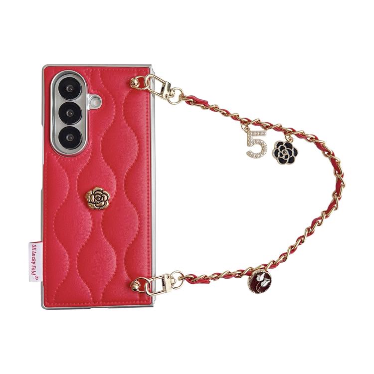 Custodia per telefono con cinturino da polso e motivo 3D a camelia, modello piumino., For Samsung Galaxy Z Flip6/7 FE, For Samsung Galaxy Z Fold7 5G, For Samsung Galaxy Z Flip7 5G, For Samsung Galaxy Z Flip5
