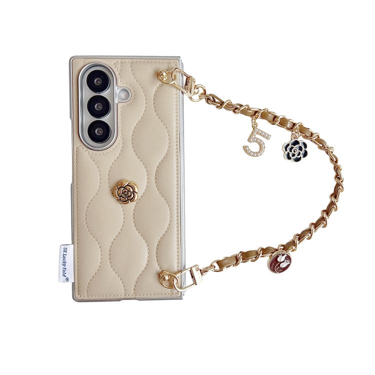 Custodia per telefono con cinturino da polso e motivo 3D a camelia, modello piumino., For Samsung Galaxy Z Flip6/7 FE, For Samsung Galaxy Z Fold7 5G, For Samsung Galaxy Z Flip7 5G, For Samsung Galaxy Z Flip5