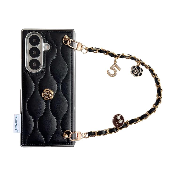 Custodia per telefono con cinturino da polso e motivo 3D a camelia, modello piumino., For Samsung Galaxy Z Flip6/7 FE, For Samsung Galaxy Z Fold7 5G, For Samsung Galaxy Z Flip7 5G, For Samsung Galaxy Z Flip5