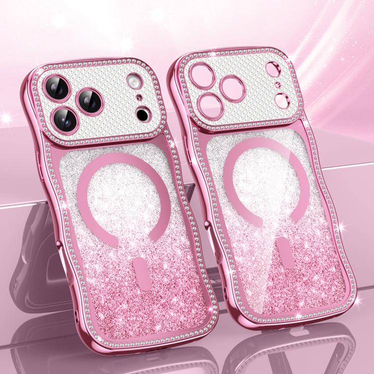 Custodia per telefono magnetica in TPU con glitter e cornice ondulata a forma di stella e diamante elettroplaccato., For iPhone 17 Pro Max, For iPhone 17 Pro, For iPhone 17, For iPhone 16 Pro Max