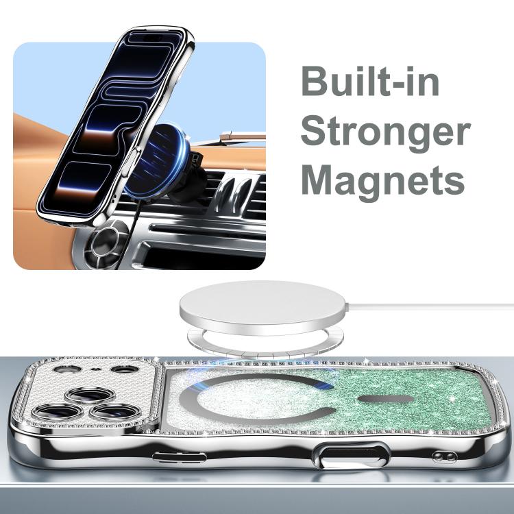 Custodia per telefono magnetica in TPU con glitter e cornice ondulata a forma di stella e diamante elettroplaccato., For iPhone 17 Pro Max, For iPhone 17 Pro, For iPhone 17, For iPhone 16 Pro Max