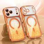 Custodia per telefono magnetica in TPU con glitter e cornice ondulata a forma di stella e diamante elettroplaccato., For iPhone 17 Pro Max, For iPhone 17 Pro, For iPhone 17, For iPhone 16 Pro Max