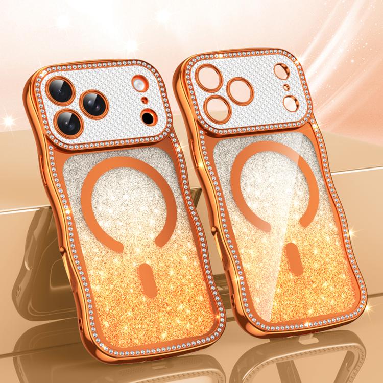 Custodia per telefono magnetica in TPU con glitter e cornice ondulata a forma di stella e diamante elettroplaccato., For iPhone 17 Pro Max, For iPhone 17 Pro, For iPhone 17, For iPhone 16 Pro Max