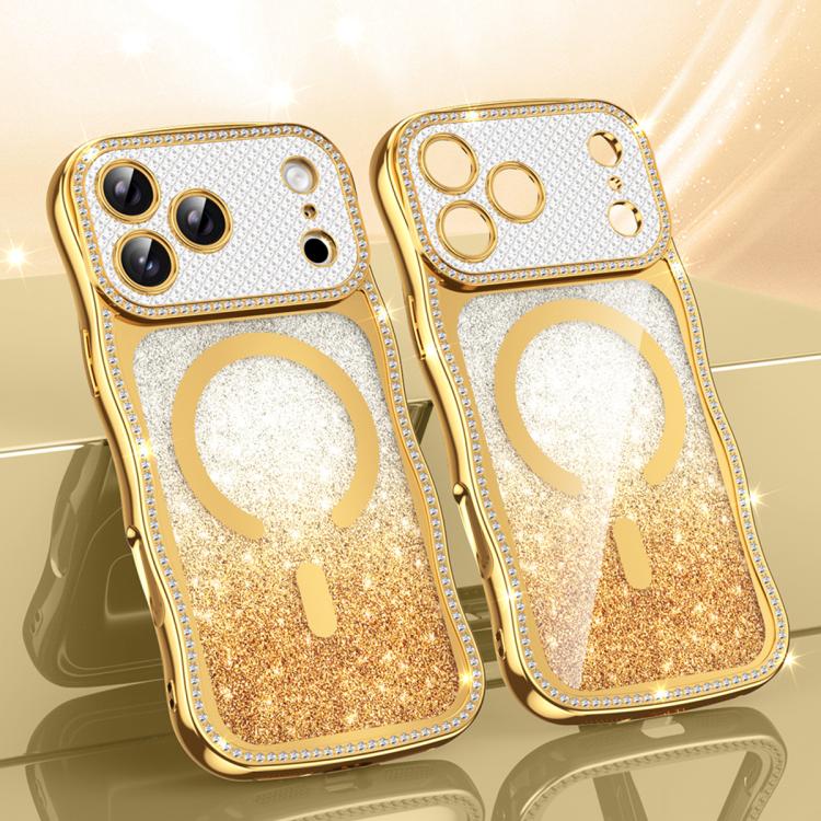 Custodia per telefono magnetica in TPU con glitter e cornice ondulata a forma di stella e diamante elettroplaccato., For iPhone 17 Pro Max, For iPhone 17 Pro, For iPhone 17, For iPhone 16 Pro Max