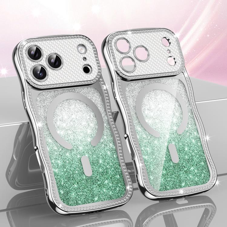 Custodia per telefono magnetica in TPU con glitter e cornice ondulata a forma di stella e diamante elettroplaccato., For iPhone 17 Pro Max, For iPhone 17 Pro, For iPhone 17, For iPhone 16 Pro Max