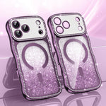 Custodia per telefono magnetica in TPU con glitter e cornice ondulata a forma di stella e diamante elettroplaccato., For iPhone 17 Pro Max, For iPhone 17 Pro, For iPhone 17, For iPhone 16 Pro Max