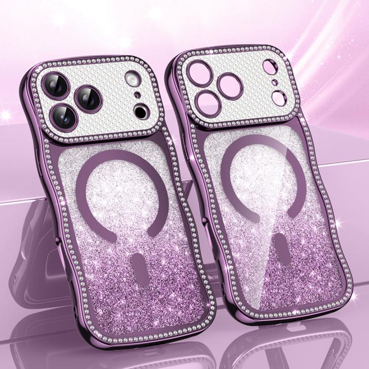 Custodia per telefono magnetica in TPU con glitter e cornice ondulata a forma di stella e diamante elettroplaccato., For iPhone 17 Pro Max, For iPhone 17 Pro, For iPhone 17, For iPhone 16 Pro Max