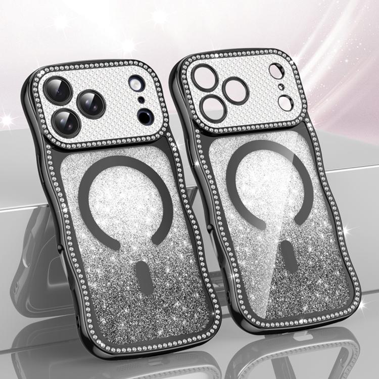 Custodia per telefono magnetica in TPU con glitter e cornice ondulata a forma di stella e diamante elettroplaccato., For iPhone 17 Pro Max, For iPhone 17 Pro, For iPhone 17, For iPhone 16 Pro Max