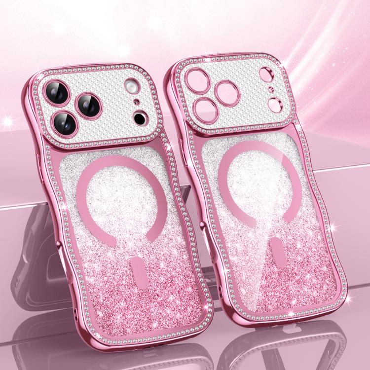 Custodia per telefono magnetica in TPU con glitter e cornice ondulata a forma di stella e diamante elettroplaccato., For iPhone 17 Pro Max, For iPhone 17 Pro, For iPhone 17, For iPhone 16 Pro Max