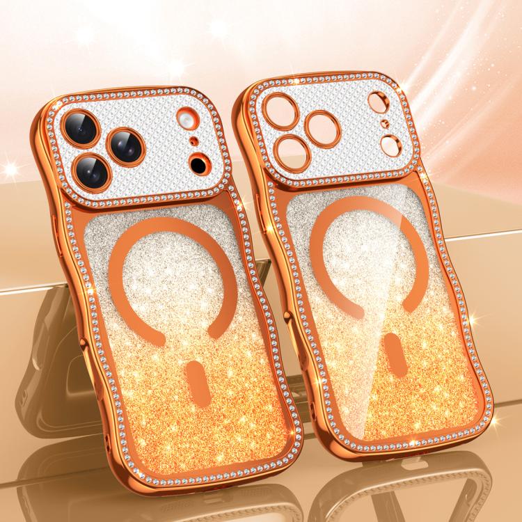 Custodia per telefono magnetica in TPU con glitter e cornice ondulata a forma di stella e diamante elettroplaccato., For iPhone 17 Pro Max, For iPhone 17 Pro, For iPhone 17, For iPhone 16 Pro Max
