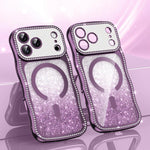Custodia per telefono magnetica in TPU con glitter e cornice ondulata a forma di stella e diamante elettroplaccato., For iPhone 17 Pro Max, For iPhone 17 Pro, For iPhone 17, For iPhone 16 Pro Max