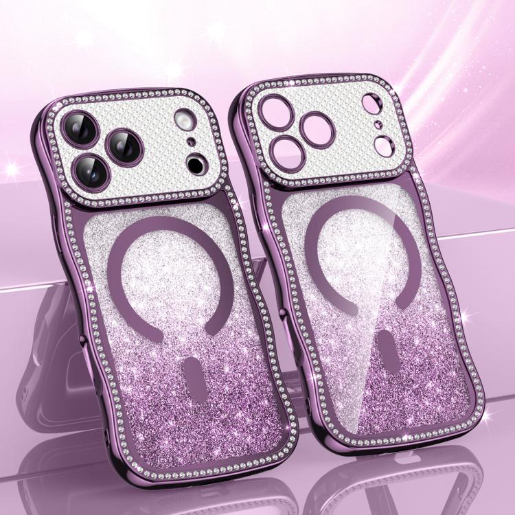 Custodia per telefono magnetica in TPU con glitter e cornice ondulata a forma di stella e diamante elettroplaccato., For iPhone 17 Pro Max, For iPhone 17 Pro, For iPhone 17, For iPhone 16 Pro Max
