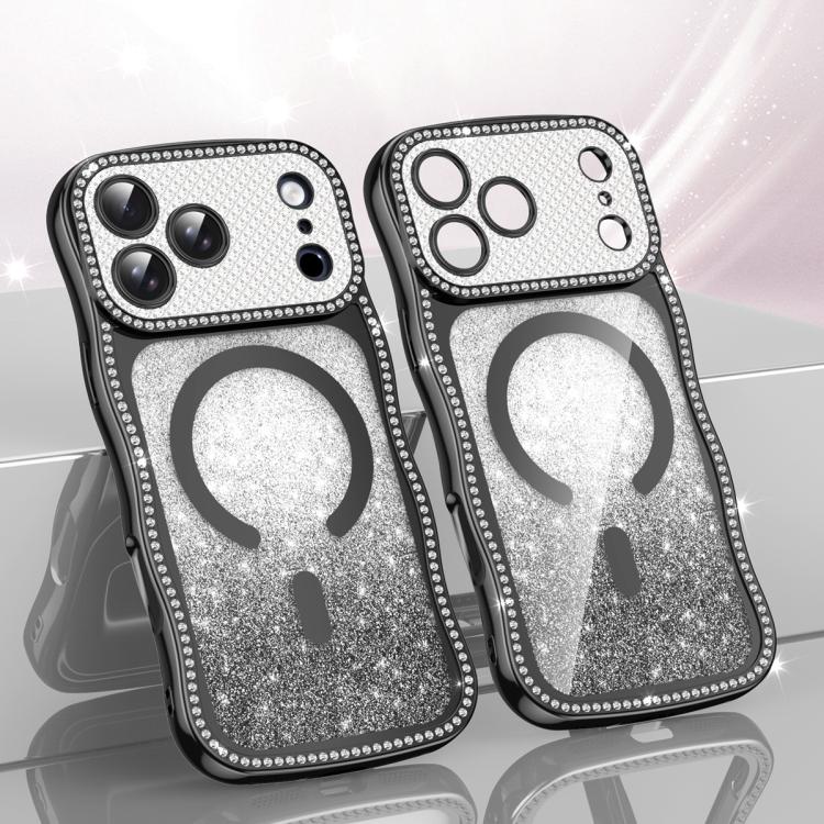 Custodia per telefono magnetica in TPU con glitter e cornice ondulata a forma di stella e diamante elettroplaccato., For iPhone 17 Pro Max, For iPhone 17 Pro, For iPhone 17, For iPhone 16 Pro Max