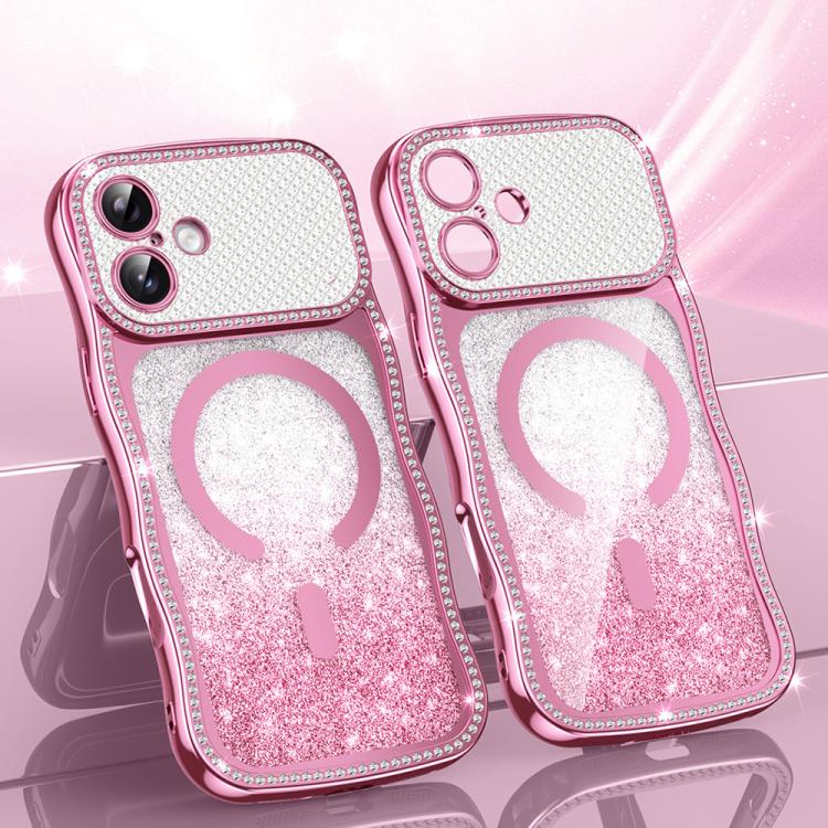 Custodia per telefono magnetica in TPU con glitter e cornice ondulata a forma di stella e diamante elettroplaccato., For iPhone 17 Pro Max, For iPhone 17 Pro, For iPhone 17, For iPhone 16 Pro Max