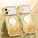 Custodia per telefono magnetica in TPU con glitter e cornice ondulata a forma di stella e diamante elettroplaccato., For iPhone 17 Pro Max, For iPhone 17 Pro, For iPhone 17, For iPhone 16 Pro Max