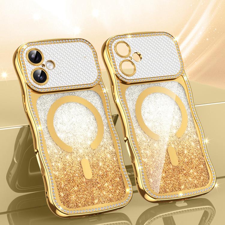 Custodia per telefono magnetica in TPU con glitter e cornice ondulata a forma di stella e diamante elettroplaccato., For iPhone 17 Pro Max, For iPhone 17 Pro, For iPhone 17, For iPhone 16 Pro Max