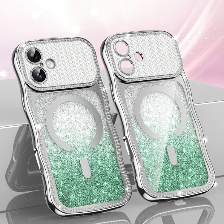Custodia per telefono magnetica in TPU con glitter e cornice ondulata a forma di stella e diamante elettroplaccato., For iPhone 17 Pro Max, For iPhone 17 Pro, For iPhone 17, For iPhone 16 Pro Max