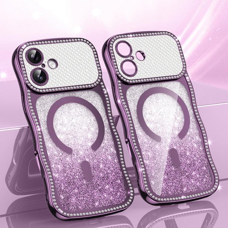 Custodia per telefono magnetica in TPU con glitter e cornice ondulata a forma di stella e diamante elettroplaccato., For iPhone 17 Pro Max, For iPhone 17 Pro, For iPhone 17, For iPhone 16 Pro Max