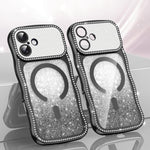 Custodia per telefono magnetica in TPU con glitter e cornice ondulata a forma di stella e diamante elettroplaccato., For iPhone 17 Pro Max, For iPhone 17 Pro, For iPhone 17, For iPhone 16 Pro Max
