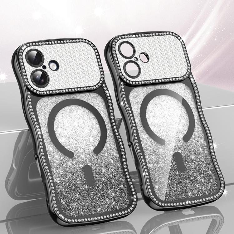 Custodia per telefono magnetica in TPU con glitter e cornice ondulata a forma di stella e diamante elettroplaccato., For iPhone 17 Pro Max, For iPhone 17 Pro, For iPhone 17, For iPhone 16 Pro Max