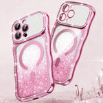 Custodia per telefono magnetica in TPU con glitter e cornice ondulata a forma di stella e diamante elettroplaccato., For iPhone 17 Pro Max, For iPhone 17 Pro, For iPhone 17, For iPhone 16 Pro Max