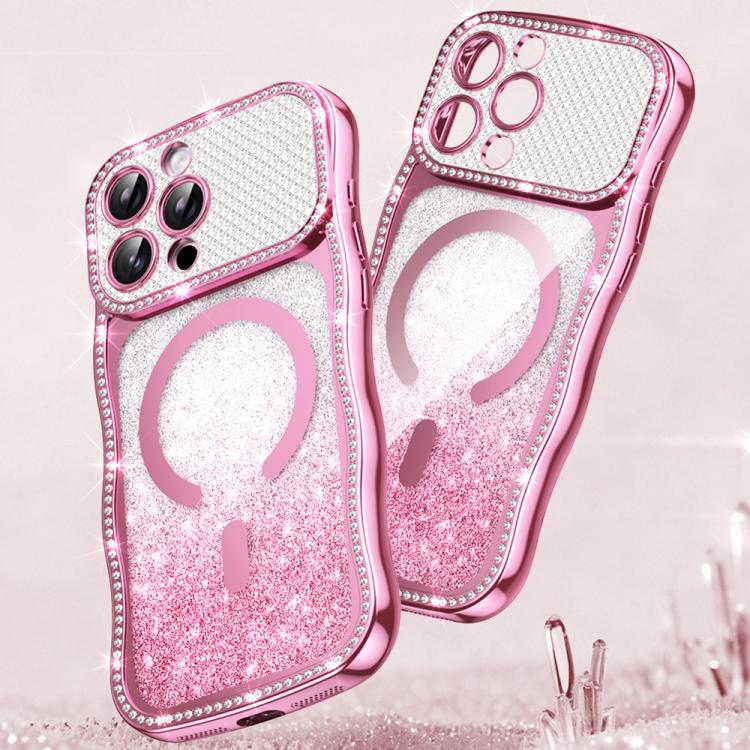 Custodia per telefono magnetica in TPU con glitter e cornice ondulata a forma di stella e diamante elettroplaccato., For iPhone 17 Pro Max, For iPhone 17 Pro, For iPhone 17, For iPhone 16 Pro Max