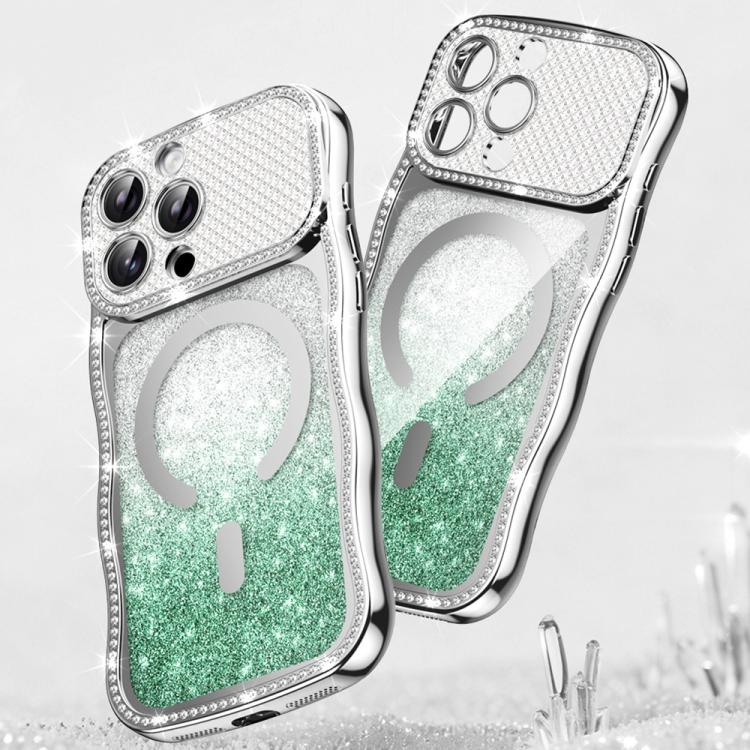 Custodia per telefono magnetica in TPU con glitter e cornice ondulata a forma di stella e diamante elettroplaccato., For iPhone 17 Pro Max, For iPhone 17 Pro, For iPhone 17, For iPhone 16 Pro Max