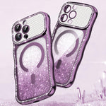 Custodia per telefono magnetica in TPU con glitter e cornice ondulata a forma di stella e diamante elettroplaccato., For iPhone 17 Pro Max, For iPhone 17 Pro, For iPhone 17, For iPhone 16 Pro Max
