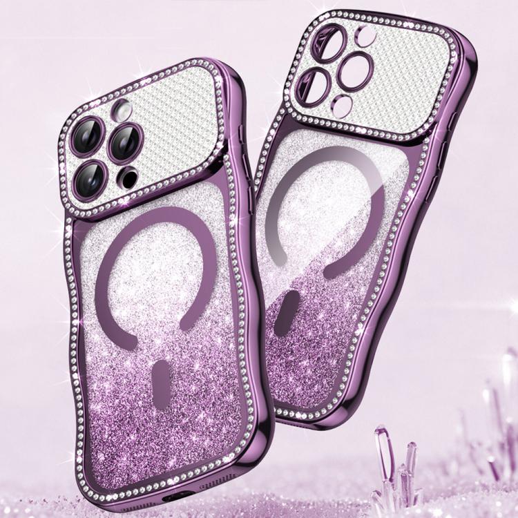 Custodia per telefono magnetica in TPU con glitter e cornice ondulata a forma di stella e diamante elettroplaccato., For iPhone 17 Pro Max, For iPhone 17 Pro, For iPhone 17, For iPhone 16 Pro Max