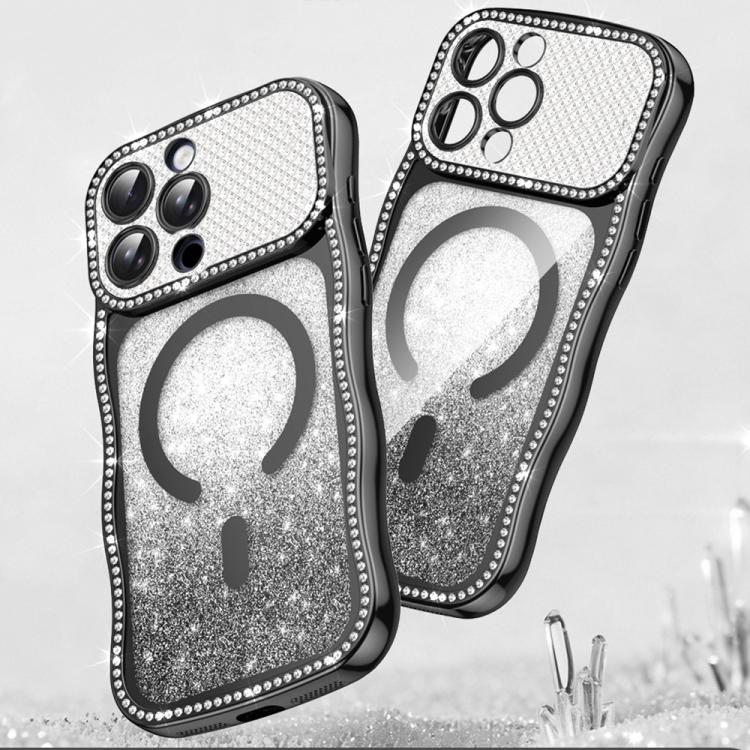 Custodia per telefono magnetica in TPU con glitter e cornice ondulata a forma di stella e diamante elettroplaccato., For iPhone 17 Pro Max, For iPhone 17 Pro, For iPhone 17, For iPhone 16 Pro Max