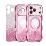 Custodia per telefono magnetica in TPU con glitter e cornice ondulata a forma di stella e diamante elettroplaccato., For iPhone 16 Pro, For iPhone 16