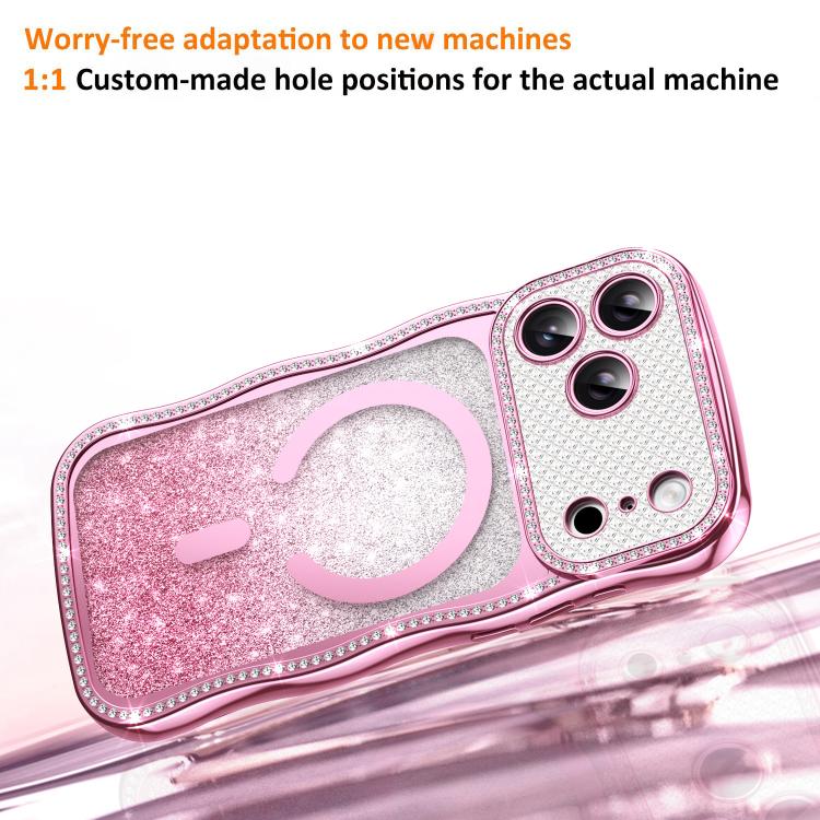Custodia per telefono magnetica in TPU con glitter e cornice ondulata a forma di stella e diamante elettroplaccato., For iPhone 16 Pro, For iPhone 16