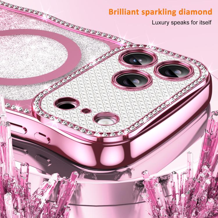 Custodia per telefono magnetica in TPU con glitter e cornice ondulata a forma di stella e diamante elettroplaccato., For iPhone 16 Pro, For iPhone 16