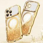 Custodia per telefono magnetica in TPU con glitter e cornice ondulata a forma di stella e diamante elettroplaccato., For iPhone 16 Pro, For iPhone 16