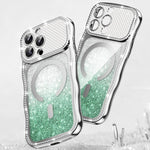Custodia per telefono magnetica in TPU con glitter e cornice ondulata a forma di stella e diamante elettroplaccato., For iPhone 16 Pro, For iPhone 16