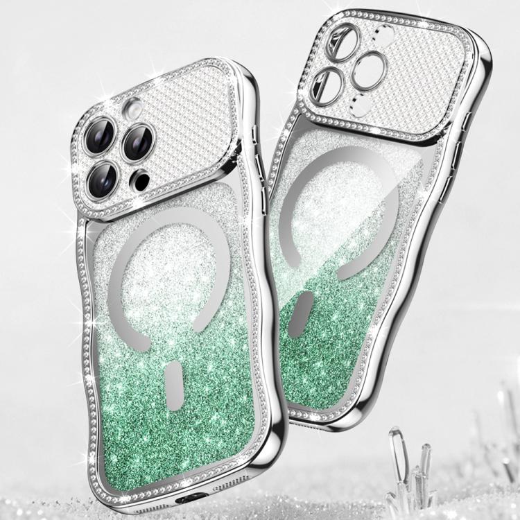 Custodia per telefono magnetica in TPU con glitter e cornice ondulata a forma di stella e diamante elettroplaccato., For iPhone 16 Pro, For iPhone 16