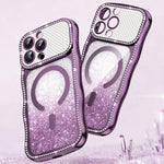 Custodia per telefono magnetica in TPU con glitter e cornice ondulata a forma di stella e diamante elettroplaccato., For iPhone 16 Pro, For iPhone 16