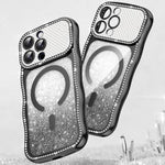 Custodia per telefono magnetica in TPU con glitter e cornice ondulata a forma di stella e diamante elettroplaccato., For iPhone 16 Pro, For iPhone 16