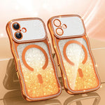 Custodia per telefono magnetica in TPU con glitter e cornice ondulata a forma di stella e diamante elettroplaccato., For iPhone 16 Pro, For iPhone 16