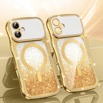 Custodia per telefono magnetica in TPU con glitter e cornice ondulata a forma di stella e diamante elettroplaccato., For iPhone 16 Pro, For iPhone 16