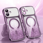 Custodia per telefono magnetica in TPU con glitter e cornice ondulata a forma di stella e diamante elettroplaccato., For iPhone 16 Pro, For iPhone 16