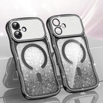 Custodia per telefono magnetica in TPU con glitter e cornice ondulata a forma di stella e diamante elettroplaccato., For iPhone 16 Pro, For iPhone 16