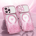 Custodia per telefono magnetica con cornice ondulata a forma di stella, diamante, galvanizzato, TPU, glitter e cuore., For iPhone 16 Pro, For iPhone 16
