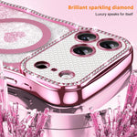 Custodia per telefono magnetica con cornice ondulata a forma di stella, diamante, galvanizzato, TPU, glitter e cuore., For iPhone 16 Pro, For iPhone 16