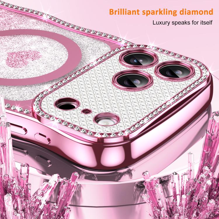 Custodia per telefono magnetica con cornice ondulata a forma di stella, diamante, galvanizzato, TPU, glitter e cuore., For iPhone 16 Pro, For iPhone 16