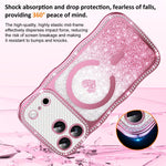 Custodia per telefono magnetica con cornice ondulata a forma di stella, diamante, galvanizzato, TPU, glitter e cuore., For iPhone 16 Pro, For iPhone 16