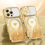 Custodia per telefono magnetica con cornice ondulata a forma di stella, diamante, galvanizzato, TPU, glitter e cuore., For iPhone 16 Pro, For iPhone 16