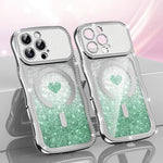Custodia per telefono magnetica con cornice ondulata a forma di stella, diamante, galvanizzato, TPU, glitter e cuore., For iPhone 16 Pro, For iPhone 16