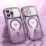 Custodia per telefono magnetica con cornice ondulata a forma di stella, diamante, galvanizzato, TPU, glitter e cuore., For iPhone 16 Pro, For iPhone 16